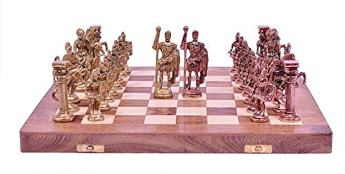 Metallic India Juego de ajedrez con piezas esculpidas de latón en estilo romano...