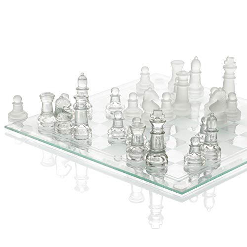 SRENTA Juego de ajedrez de cristal fino de 10 pulgadas, piezas de ajedrez de...