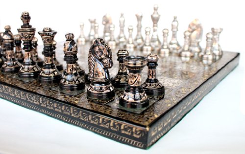 KLEO Stonkraft - Juego de ajedrez 31 x 31 cm - Plata Metalizada y Juego de...