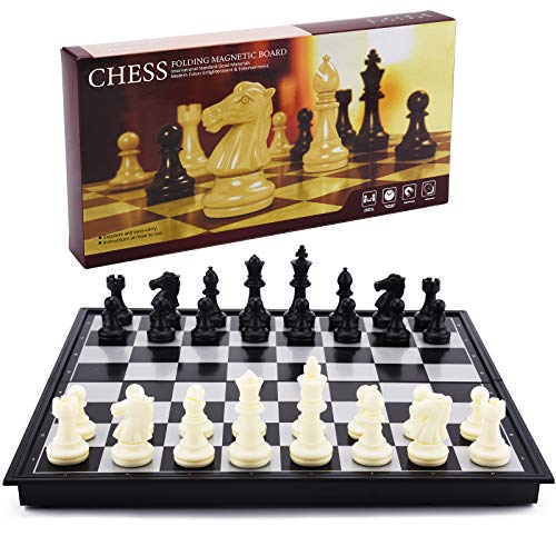 Aoliandatong Juego de ajedrez magnético, negro y blanco, para viajes, plegable,...
