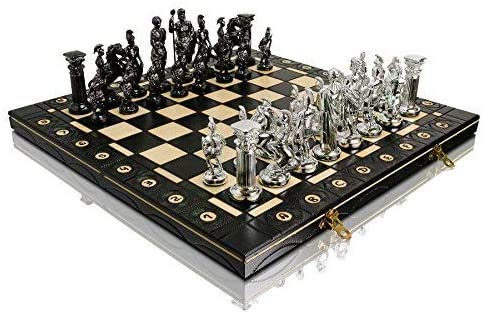 CHROME SPARTAN Chess Set 16' Wooden Chess Board with Ornaments and Weighted...