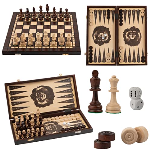 Grandes 3 Juegos en 1: ajedrez de Madera, Backgammon y Juego de Damas / Damas,...