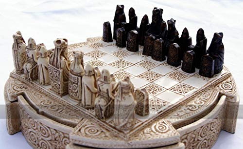 Masters Traditional Games Isle of Lewis Chess Set - Compact 9 Inches Cream...